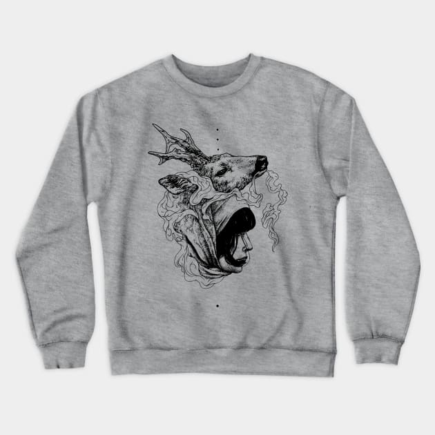 Girl And Deer Crewneck Sweatshirt by rottenfantom